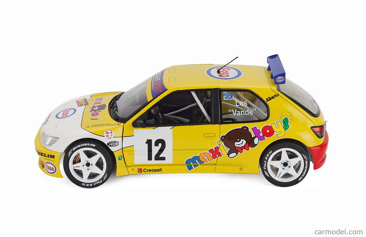 Peugeot 306 Maxi N°12 Rally Condroz 1997 Jean Pierre Van De Wauver - Jean Van Der Schueren 1:18 Solido žltá biela