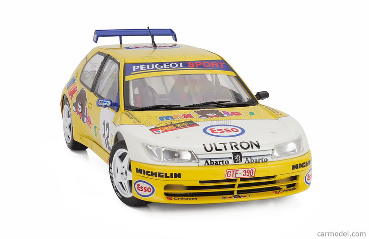 Peugeot 306 Maxi N°12 Rally Condroz 1997 Jean Pierre Van De Wauver - Jean Van Der Schueren 1:18 Solido žltá biela