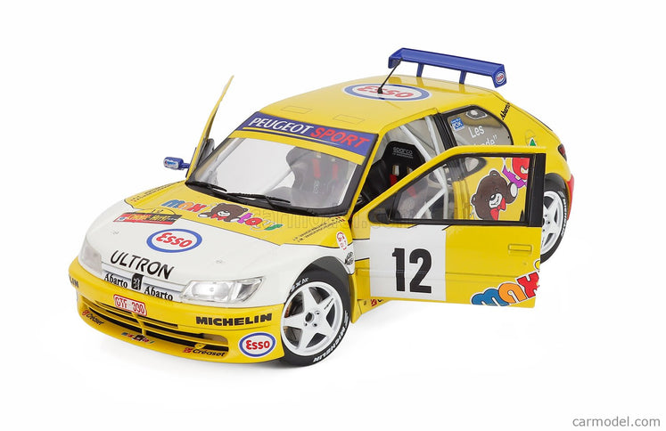 Peugeot 306 Maxi N°12 Rally Condroz 1997 Jean Pierre Van De Wauver - Jean Van Der Schueren 1:18 Solido žltá biela