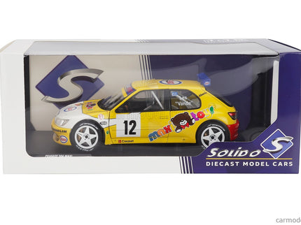 Peugeot 306 Maxi N°12 Rally Condroz 1997 Jean Pierre Van De Wauver - Jean Van Der Schueren 1:18 Solido žltá biela