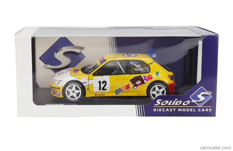 Peugeot 306 Maxi N°12 Rally Condroz 1997 Jean Pierre Van De Wauver - Jean Van Der Schueren 1:18 Solido žltá biela