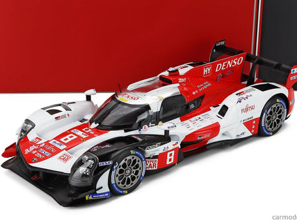 Toyota GR010 3.5L V6 Twin Turbo Hybrid Team Gazoo Racing N°8 2. Miesto 24h Le Mans 2023 Sebastien Buemi - Brendon Hartley - Ryo Hirakawa 1:18 IXO Models biela červená