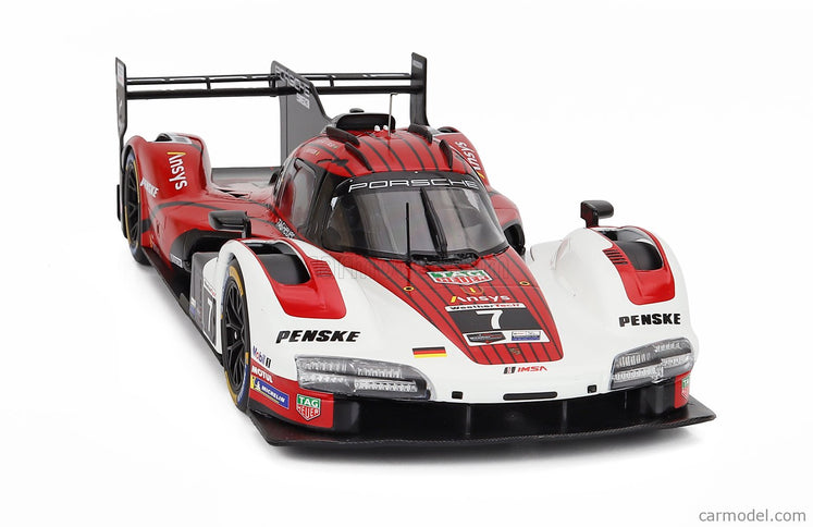 Porsche 963 9RD 4.6L Turbo V8 Team Porsche Penske Motorsport N°7 Víťaz IMSA 12h Sebring 2025 Felipe Nasr - Nick Tandy - Laurens Vanthoor 1:18 IXO Models biela červená čierna