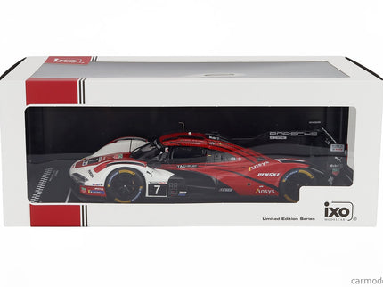 Porsche 963 9RD 4.6L Turbo V8 Team Porsche Penske Motorsport N°7 Víťaz IMSA 12h Sebring 2025 Felipe Nasr - Nick Tandy - Laurens Vanthoor 1:18 IXO Models biela červená čierna