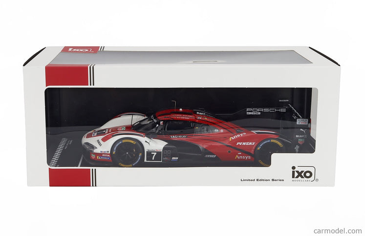 Porsche 963 9RD 4.6L Turbo V8 Team Porsche Penske Motorsport N°7 Víťaz IMSA 12h Sebring 2025 Felipe Nasr - Nick Tandy - Laurens Vanthoor 1:18 IXO Models biela červená čierna