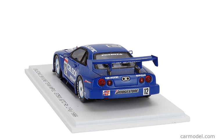 Nissan Skyline GT-R (R34) 3.0L Twin Turbo V6 Team Calsonic Impul N°12 Jgtc GT500 1999 Kazuyoshi Hoshino - Masahyko Kageyama 1:43 Spark Model modrá