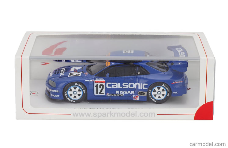Nissan Skyline GT-R (R34) 3.0L Twin Turbo V6 Team Calsonic Impul N°12 Jgtc GT500 1999 Kazuyoshi Hoshino - Masahyko Kageyama 1:43 Spark Model modrá