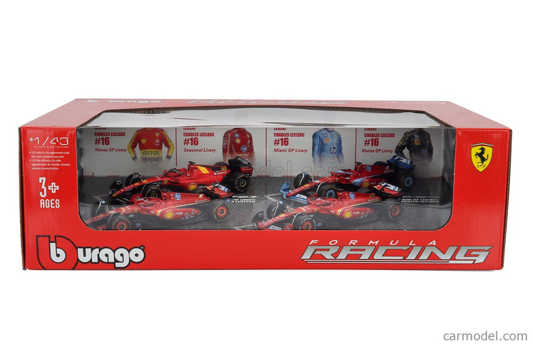 Ferrari Set F1 Charles Leclerc SF-23 Team Scuderia Ferrari SF23 N°16 Monza Italy GP 2023 - 3X SF-24 Team Scuderia Ferrari SF24 3. Miesto N°16 Miami GP 2024 - N°16 Víťaz Monza Italy GP 2024 - N°16 Sezóna Livery 2024 1:43 Bburago rôzne farby