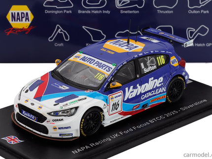 Ford Focus Team Napa Racing UK N°116 Silverstone Btcc 2025 Ashley Sutton 1:43 Spark Model modrá biela