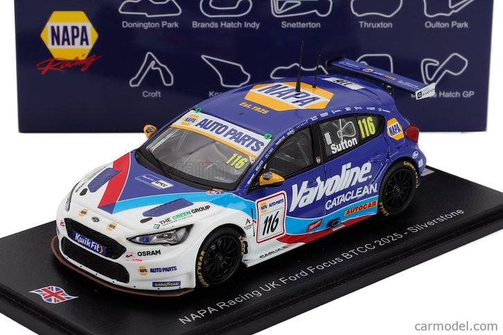 Ford Focus Team Napa Racing UK N°116 Silverstone Btcc 2025 Ashley Sutton 1:43 Spark Model modrá biela