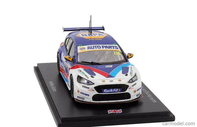 Ford Focus Team Napa Racing UK N°116 Silverstone Btcc 2025 Ashley Sutton 1:43 Spark Model modrá biela