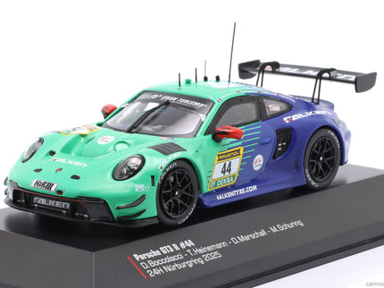 Porsche 911 992 GT3 R Team Falken Motorsports N°44 24h Nurburgring 2025 Dorian Boccolacci - Tim Heinemann - Dennis Marschall - Morris Schuring 1:43 IXO Models zelená modrá