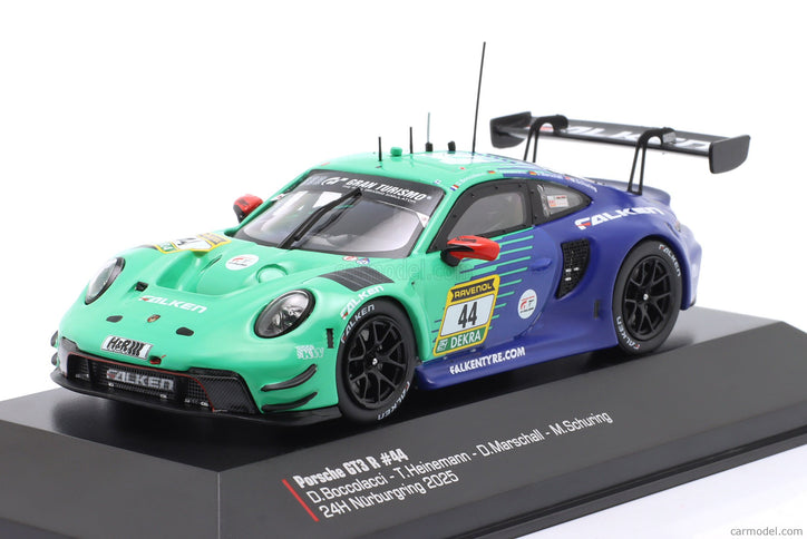 Porsche 911 992 GT3 R Team Falken Motorsports N°44 24h Nurburgring 2025 Dorian Boccolacci - Tim Heinemann - Dennis Marschall - Morris Schuring 1:43 IXO Models zelená modrá