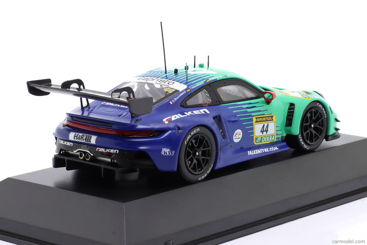 Porsche 911 992 GT3 R Team Falken Motorsports N°44 24h Nurburgring 2025 Dorian Boccolacci - Tim Heinemann - Dennis Marschall - Morris Schuring 1:43 IXO Models zelená modrá