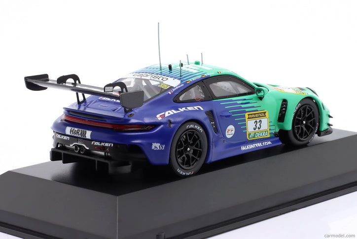Porsche 911 992 GT3 R Team Falken Motorsports N°33 24h Nurburgring 2025 Julien Andlauer - Nico Menzel - Sven Muller - Alessio Picariello 1:43 IXO Models zelená modrá