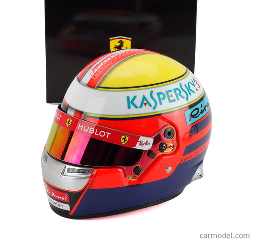 Bell Helmet Charles Leclerc F1 Monaco GP 2019 N°16 SF-26 Team Ferrari Mission Winnow - Tribute Herve Leclerc A Jules Bianchi 1:2 Mini Helmet modrá žltá červená