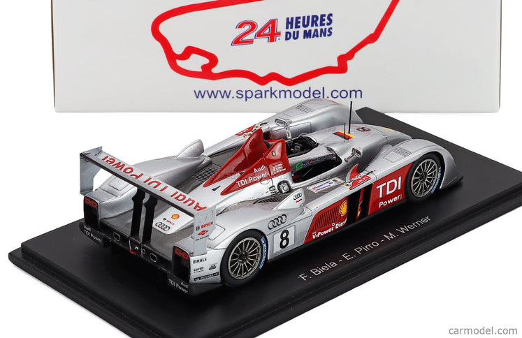 Audi R10 Tdi 5.5L Turbo V12 Team Audi Sport Joest N°8 Víťaz 24h Le Mans 2006 Frank Biela - Marco Werner - Emanuele Pirro 1:43 Spark Model strieborná červená