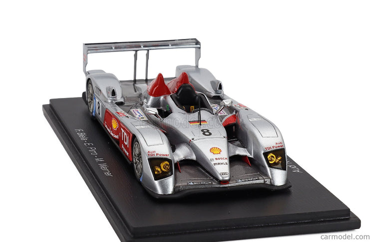 Audi R10 Tdi 5.5L Turbo V12 Team Audi Sport Joest N°8 Víťaz 24h Le Mans 2006 Frank Biela - Marco Werner - Emanuele Pirro 1:43 Spark Model strieborná červená