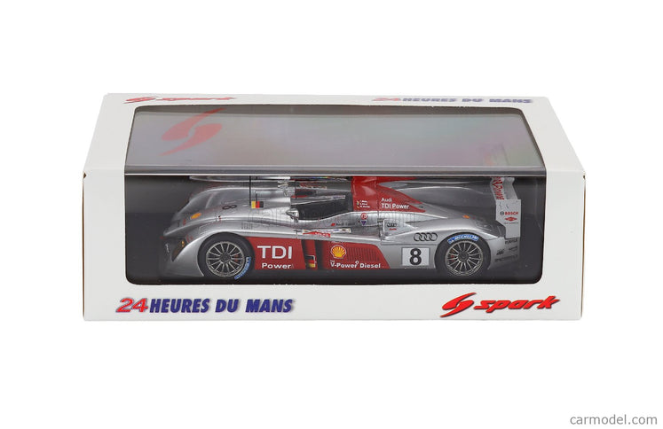Audi R10 Tdi 5.5L Turbo V12 Team Audi Sport Joest N°8 Víťaz 24h Le Mans 2006 Frank Biela - Marco Werner - Emanuele Pirro 1:43 Spark Model strieborná červená