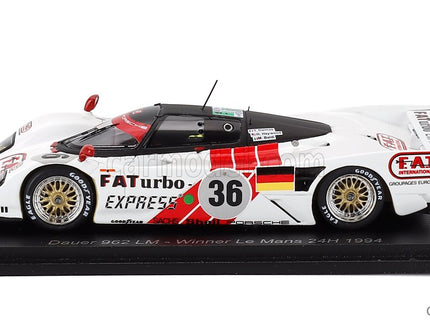 Porsche Dauer 962 3.0L Turbo Team Le Mans Porsche N°36 Víťaz 24h Le Mans 1994 Mauro Baldi - Hurley Haywood - Yannick Dalmas 1:43 Spark Model biela červená