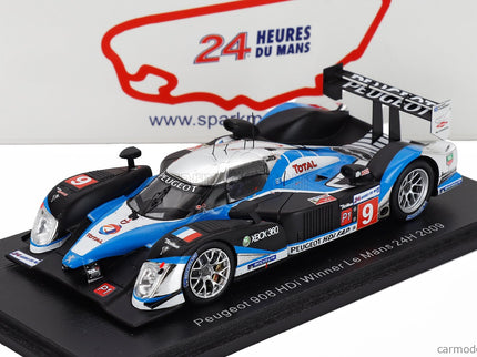 Peugeot 908 Hdi Fap 5.5L Turbo V12 Team Peugeot Sport Total N°9 Víťaz 24h Le Mans 2009 David Brabham - Marc Gene - Alexander Wurz 1:43 Spark Model čierna modrá strieborná
