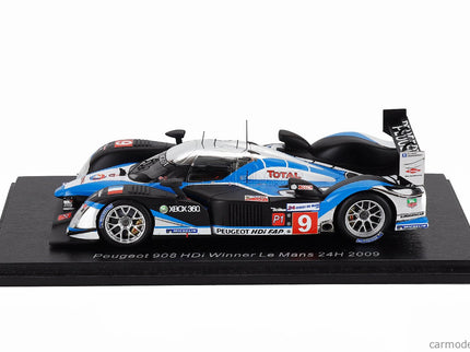 Peugeot 908 Hdi Fap 5.5L Turbo V12 Team Peugeot Sport Total N°9 Víťaz 24h Le Mans 2009 David Brabham - Marc Gene - Alexander Wurz 1:43 Spark Model čierna modrá strieborná