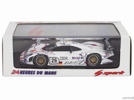 Porsche 911 GT1-98 3.2L Turbo Team Porsche AG MOBIL-1 N°26 Víťaz 24h Le Mans 1998 Allan Mcnish - Laurent Aiello - Stephane Ortelli 1:43 Spark Model biela modrá červená