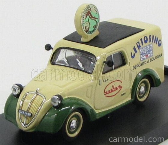 Fiat 500B Furgone Van Veicolo Commerciale Publicitaire Galbani Melzo Milano Deposito Di Bologna 1950 1:43 Brumm krémová zelená