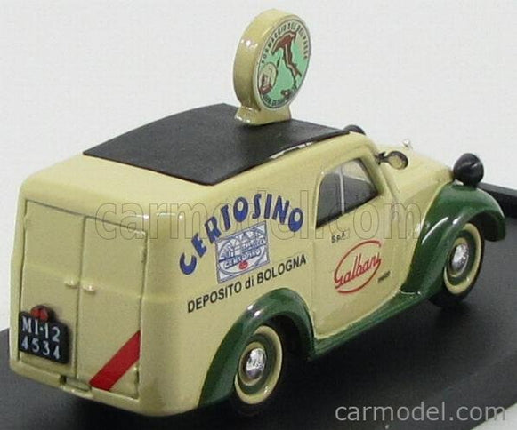 Fiat 500B Furgone Van Veicolo Commerciale Publicitaire Galbani Melzo Milano Deposito Di Bologna 1950 1:43 Brumm krémová zelená