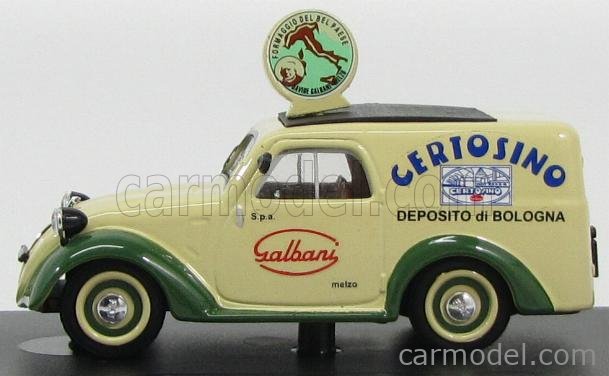 Fiat 500B Furgone Van Veicolo Commerciale Publicitaire Galbani Melzo Milano Deposito Di Bologna 1950 1:43 Brumm krémová zelená