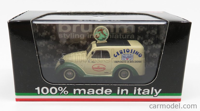 Fiat 500B Furgone Van Veicolo Commerciale Publicitaire Galbani Melzo Milano Deposito Di Bologna 1950 1:43 Brumm krémová zelená