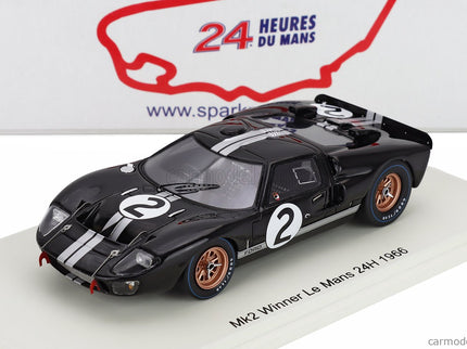 Ford GT40 Mkii 7.0L V8 Team Shelby American Inc. N°2 Víťaz 24h Le Mans 1966 Bruce Mclaren - Chris Amon 1:43 Spark Model čierna strieborná