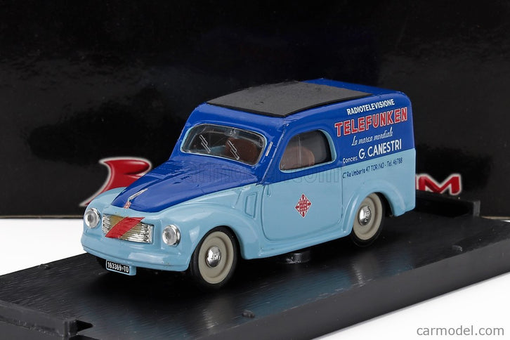 Fiat 500C Belvedere Van Telefunken Assistenza 1950 1:43 Brumm svetlomodrá modrá