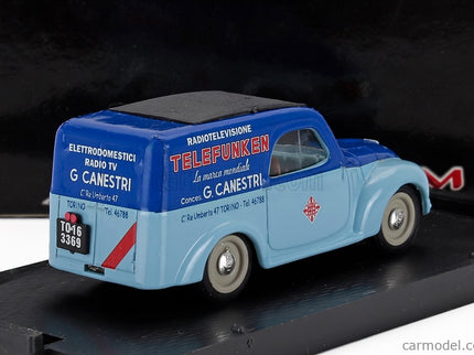 Fiat 500C Belvedere Van Telefunken Assistenza 1950 1:43 Brumm svetlomodrá modrá