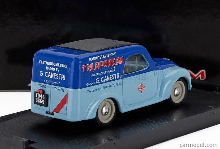 Fiat 500C Belvedere Van Telefunken Assistenza 1950 1:43 Brumm svetlomodrá modrá