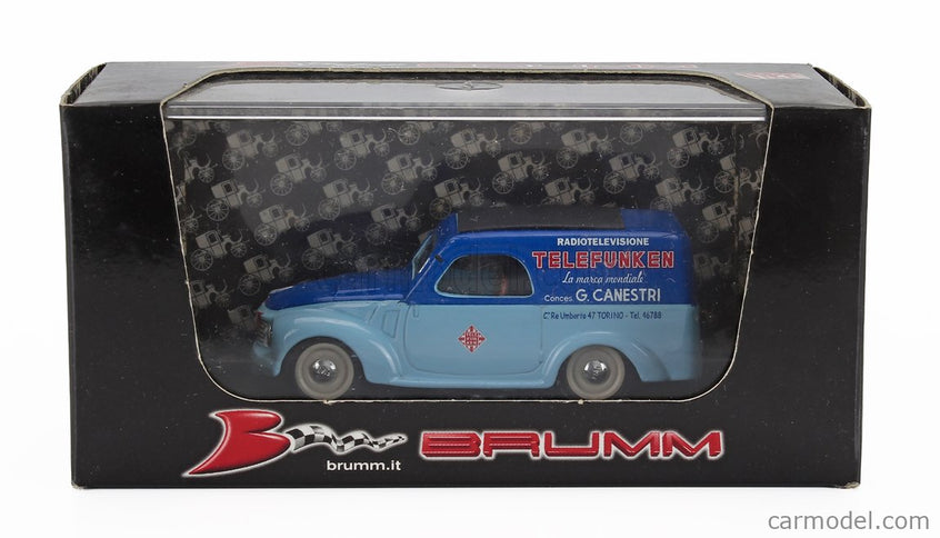 Fiat 500C Belvedere Van Telefunken Assistenza 1950 1:43 Brumm svetlomodrá modrá