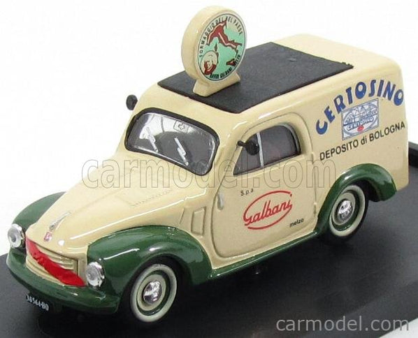 Fiat 500C Furgone Van Veicolo Commerciale Publicitaire Galbani Melzo Milano Deposito Di Bologna 1950 1:43 Brumm krémová zelená