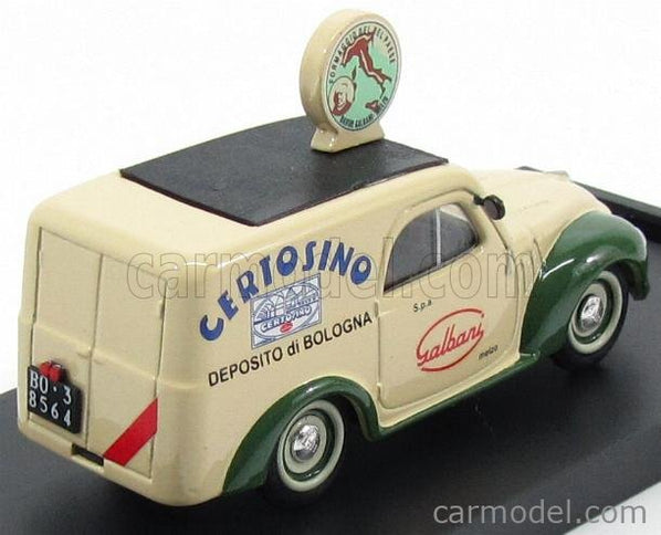 Fiat 500C Furgone Van Veicolo Commerciale Publicitaire Galbani Melzo Milano Deposito Di Bologna 1950 1:43 Brumm krémová zelená