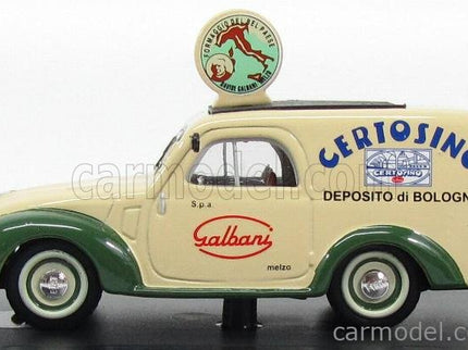 Fiat 500C Furgone Van Veicolo Commerciale Publicitaire Galbani Melzo Milano Deposito Di Bologna 1950 1:43 Brumm krémová zelená