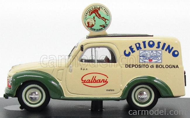 Fiat 500C Furgone Van Veicolo Commerciale Publicitaire Galbani Melzo Milano Deposito Di Bologna 1950 1:43 Brumm krémová zelená
