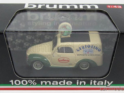 Fiat 500C Furgone Van Veicolo Commerciale Publicitaire Galbani Melzo Milano Deposito Di Bologna 1950 1:43 Brumm krémová zelená