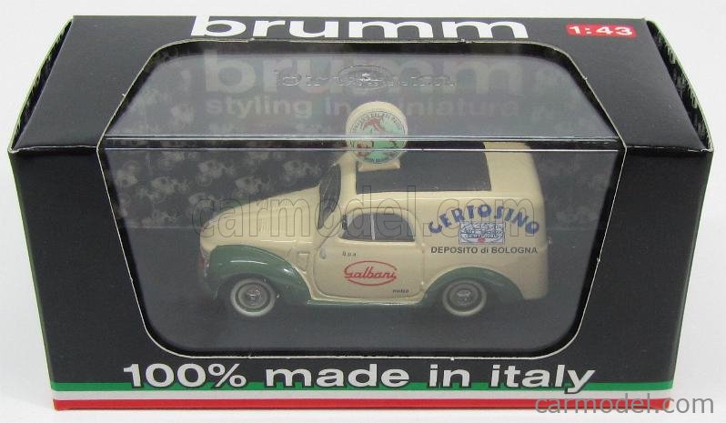 Fiat 500C Furgone Van Veicolo Commerciale Publicitaire Galbani Melzo Milano Deposito Di Bologna 1950 1:43 Brumm krémová zelená