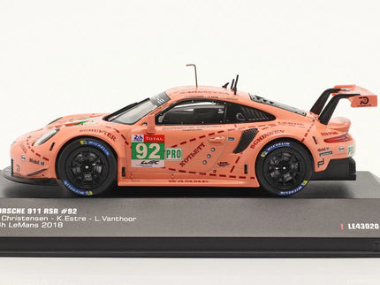 Porsche 911 991 RSR Team Porsche GT N°92 Víťaz Lmgte Pro Pink Pig Tribute 24h Le Mans 2018 Micheal Christensen - Kevin Estre - Laurens Vanthoor 1:43 IXO Models ružová