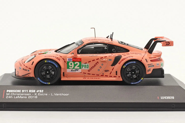 Porsche 911 991 RSR Team Porsche GT N°92 Víťaz Lmgte Pro Pink Pig Tribute 24h Le Mans 2018 Micheal Christensen - Kevin Estre - Laurens Vanthoor 1:43 IXO Models ružová