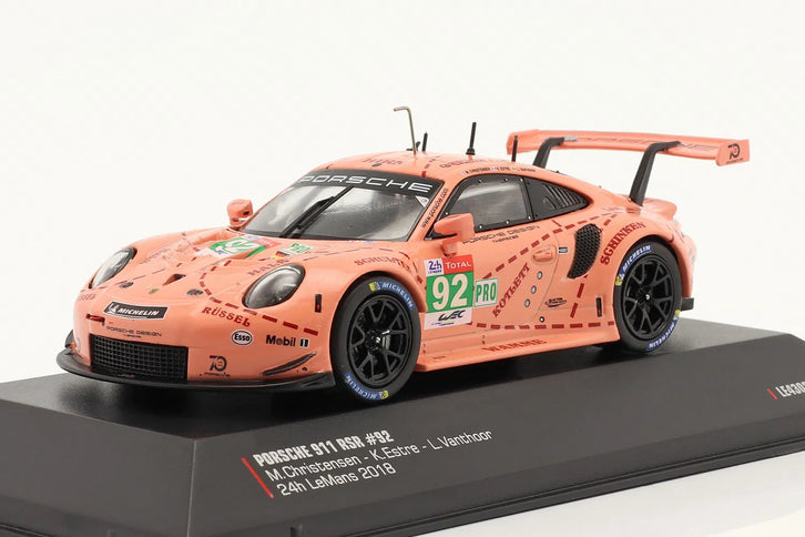 Porsche 911 991 RSR Team Porsche GT N°92 Víťaz Lmgte Pro Pink Pig Tribute 24h Le Mans 2018 Micheal Christensen - Kevin Estre - Laurens Vanthoor 1:43 IXO Models ružová