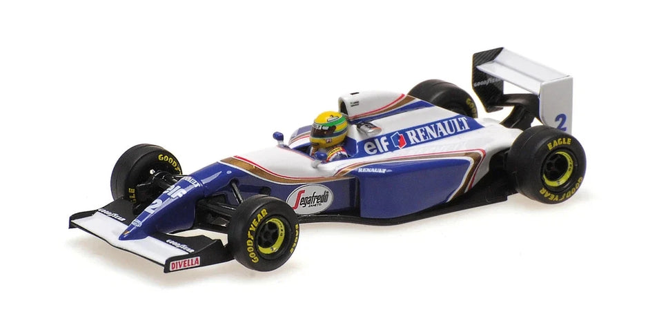 Williams F1 FW16 Team Rothmans Renault N°2 San Marino GP 1994 Ayrton Senna 1:64 Minichamps modrá biela
