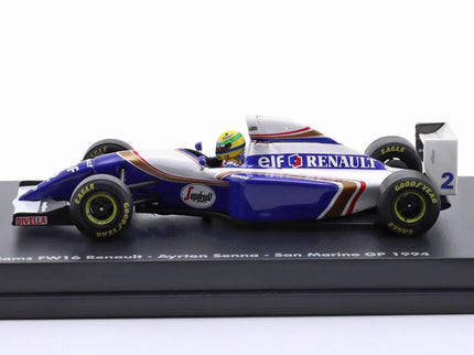 Williams F1 FW16 Team Rothmans Renault N°2 San Marino GP 1994 Ayrton Senna 1:64 Minichamps modrá biela